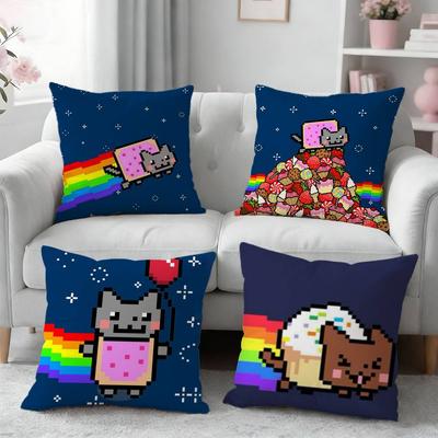 Süßer Regenbogen Nyan Cat Kissenbezug für Sofa Wohnzimmer Heimbüro Dekoration Schutzhülle
