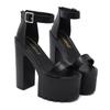 Fashion Summer Sexy 14cm Platform High Heels Buckle Strap Open Toe Sandals Chunky Heel Women Pumps Party Prom Shoes