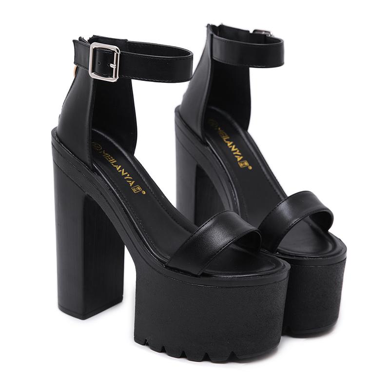 Fashion Summer Sexy 14cm Platform High Heels Buckle Strap Open Toe Sandals Chunky Heel Women Pumps Party Prom Shoes