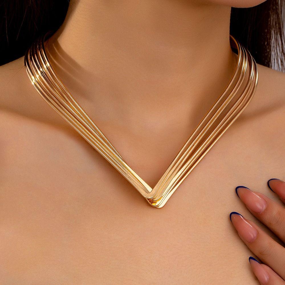 Multi-layer Hollowed-out Jewelry Set Geometric Women Jewelry Set Necklace Bracelet Set  Wedding