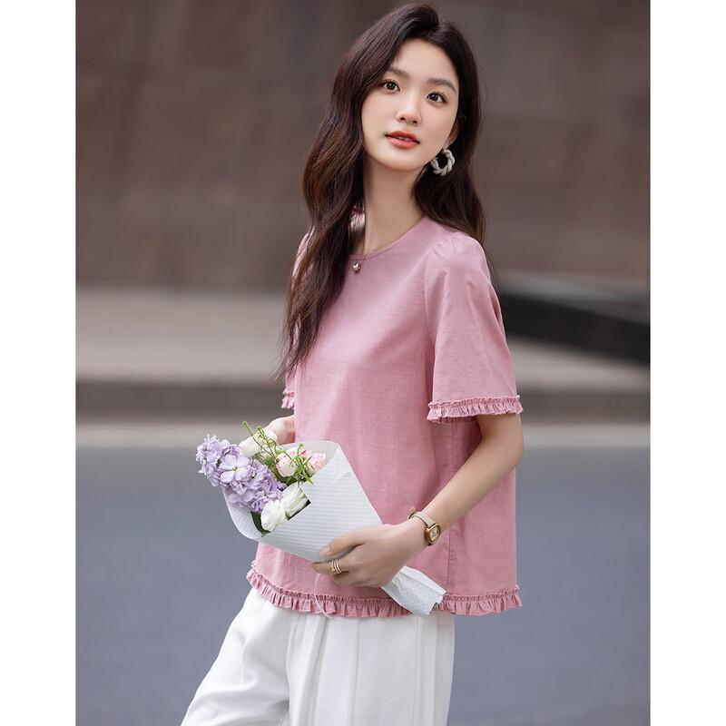 Demana Damen Leinenmischung Bluse mit Puffärmeln