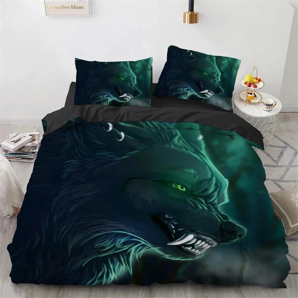 Wolf Duvet Cover Set Black White Wolf Yin and Yang Pattern Wild Animals Comforter Cover King Queen Size for Kid Boys Bedding Set