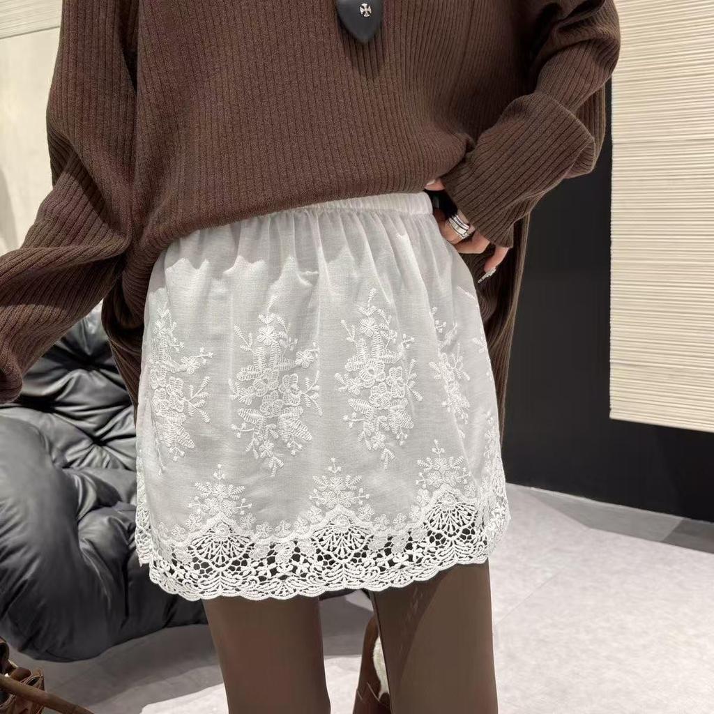 White Lace Ruffled A-line Skirt: Women's Slimming Mid-Waist, Romantic Layered Style, Plus Size Available