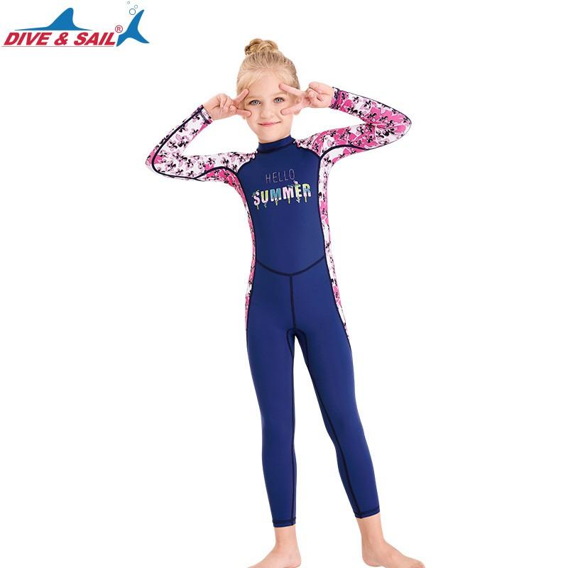 Girls 'swimsuit Children's One-piece Long-sleeved Swimsuit Baby Sunscreen Middle Student Quick-drying Diving Suit