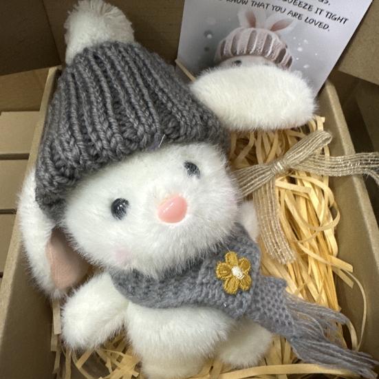 Mini-Häschen-Umarmung, Ostergeschenk, Plüsch-Kaninchenpuppe mit Strickmütze und Bommeltasche, emotionales Unterstützungstier mit Geschenkbox, inspirierende Karte
