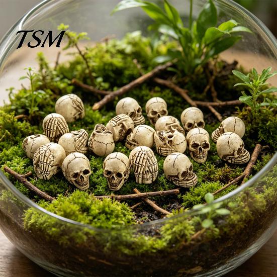Small Resin Skull Crafts 20Pcs Creative Miniature Figurines, Cool Statues for Garden Bonsai Window Display Gothic Decor Decoration, Micro Landscapes