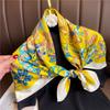 New Silk Scarf Twill Silk Scarf Korean Style Floral Large Shawl 90cm Square Scarf Versatile Scarf Sunscreen Headscarf