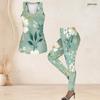 Women Plus Size Two Piece Set Scoop Neck Sleeveless Sage Green Floral Printed Tank Top Fitted Pants