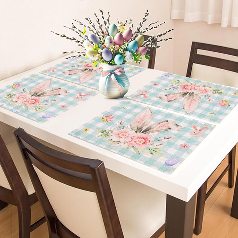 Easter Linen Placemat Cute Rabbit Dining Table Mat Happy Easter Party Decoration Spring Home Kitchen Table Decor Supplies 2025