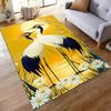 Elegant Cranes with Sun and Floral Design Non-slip Rug Suitable for Living Room and Bedroom Sofas