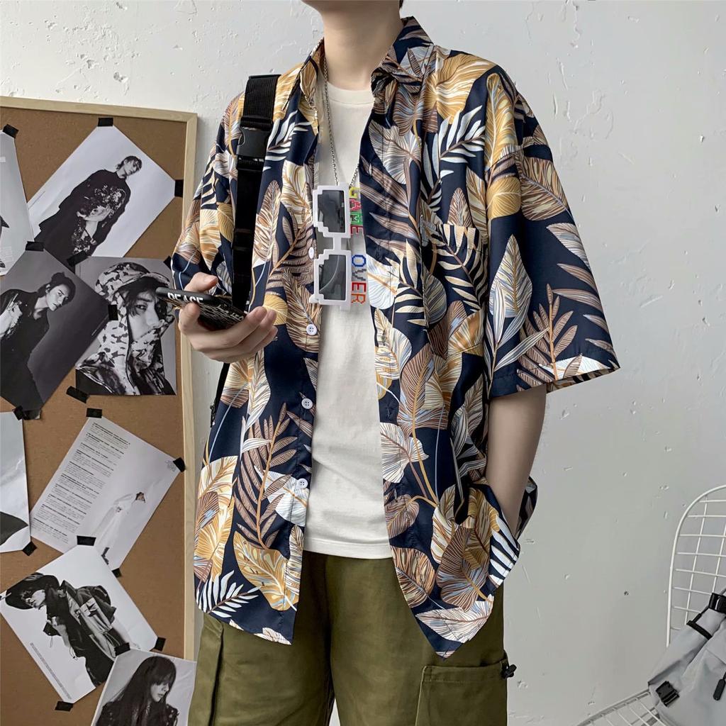 Men's Floral Shirt  Style Retro Beach Seaside Floral Couple Floral Shirt Short Sleeve Men