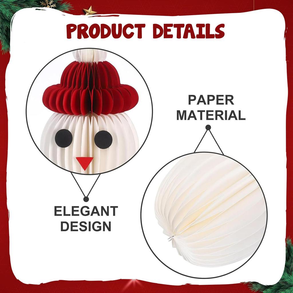 3D Paper Honeycomb Snowman Shelf Holiday Mantel Accents Christmas Decoration