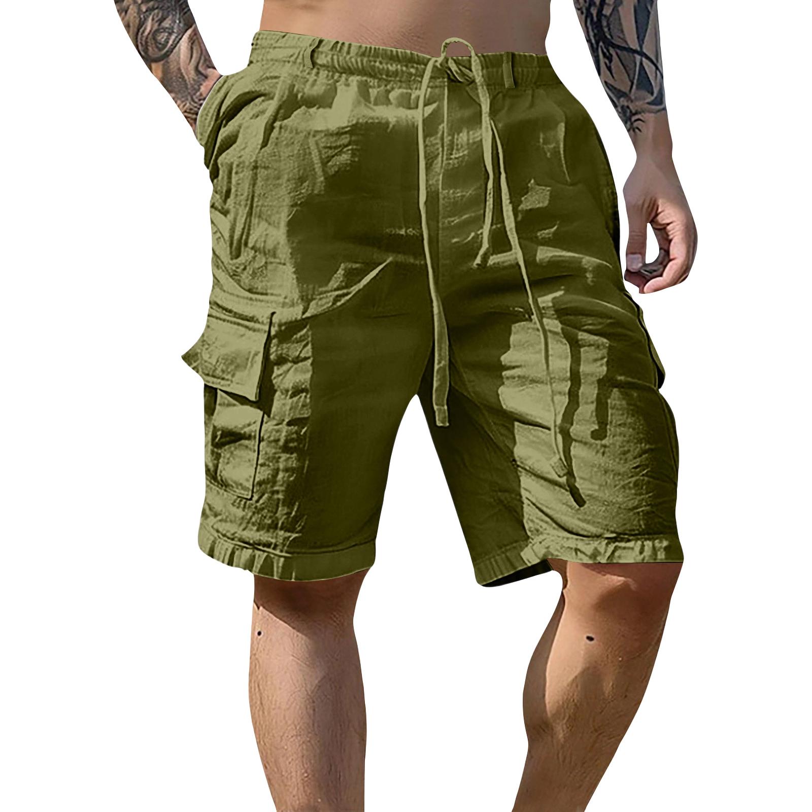 

Men s Cotton Linen Casual Cargo Shorts Men s Fashion Work Shorts L армия зеленый