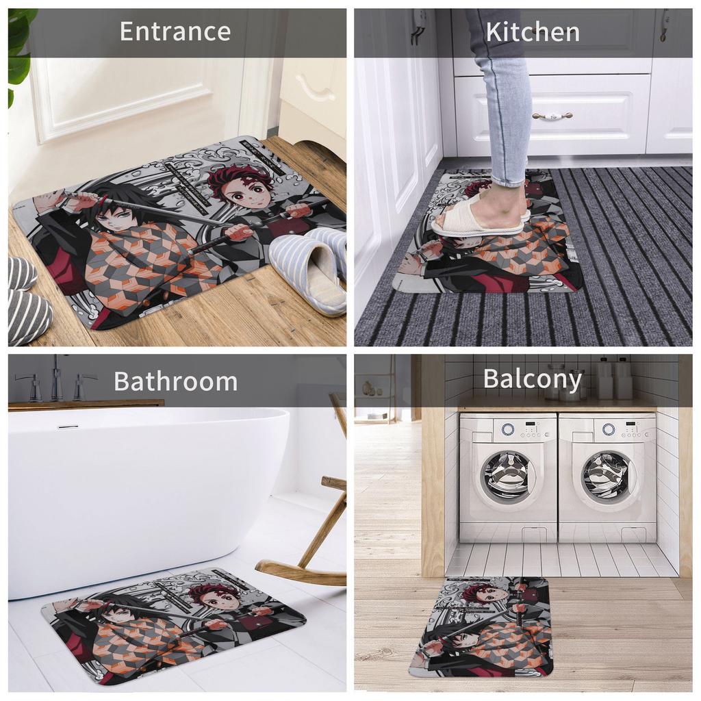 Aniem Demon Slayer Floor Door Bath Kitchen Mats Anti-Slip Outdoor Tanjiro Kamado Doormat Bedroom Balcony Entrance Carpet Rug