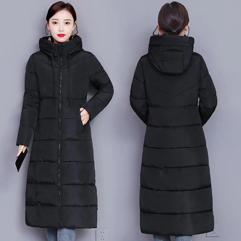 WTEMPO Women's Autumn Winter Zipper Long Large Size Cotton Warm Hooded Coats Thickened Casual Versatile Jackets with Pockets Streetwear Workwear