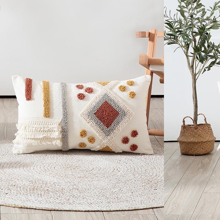 

Traditional Bohemian Geometric Throw Pillow Covers, Decorative Pillowcases, Woven Towel Embroidery Design for Sofa Living Room 45X45cm