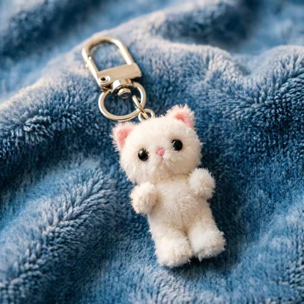 Cute Flocking Three-dimensional Kitten Keychain Cartoon Mini Doll Bag Pendant Keyrings Handmade DIY Keys Chains Gift Accessories