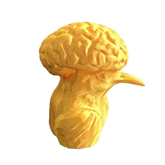 3D Printed Gold Bird Creative Quirky Brain Figurine Desk
