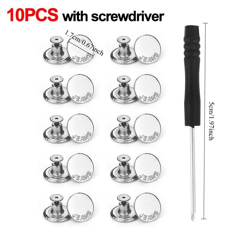 10Pcs Metal Jeans Buttons 17mm Replacement No-Sewing Screw Button Repair Kit Nailless Removable Jean Buckles Clothing Pants Pins