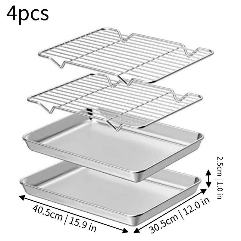 Stainless Steel 4pcs Baking Tray Rack Bbq Roaster Oven Cooling Rack Square Sheet