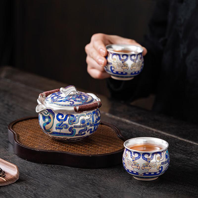 Shangqi Gilded Silver Taotie Ceramic Teapot