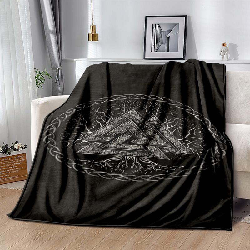 Viking Runes & Tree of Life Flannel Blanket Soft All-Season Throw, Design for Camping, Car Travel, Hiking Sofa, Bed, Office Perfect Gift for Parties