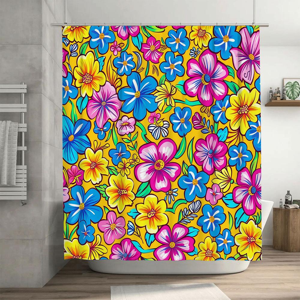 Bright Colorful Floral Shower Curtain Printed Fabric Home Decor Item for Bathroom Decoration, Size 60x72 Inches (152*183cm) In Y