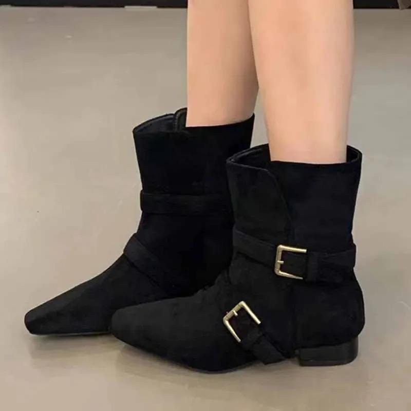 Pointed Toe Chunky Woman Ankle Boots Suede Fashion Designer Walking Shoes Women 2025 Trend Winter Eleglant Dress Mujer Zapatos