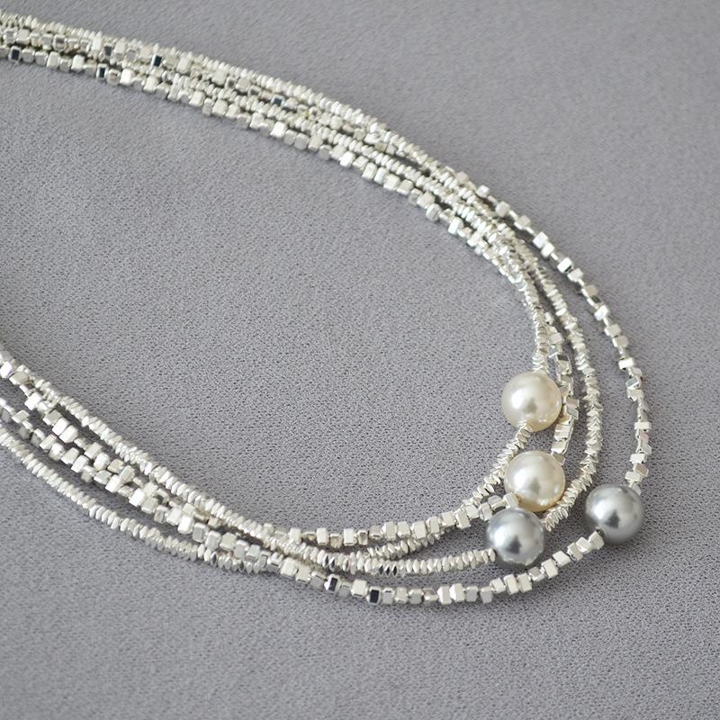 Korean Style Sparkling Irregular Silver Beaded Clavicle Necklace for Women