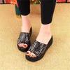 Soft leather wedge heel high heel cool slippers women's summer wear 2025 new popular fashionable thick-bottomed muffin bottom one-word slippers