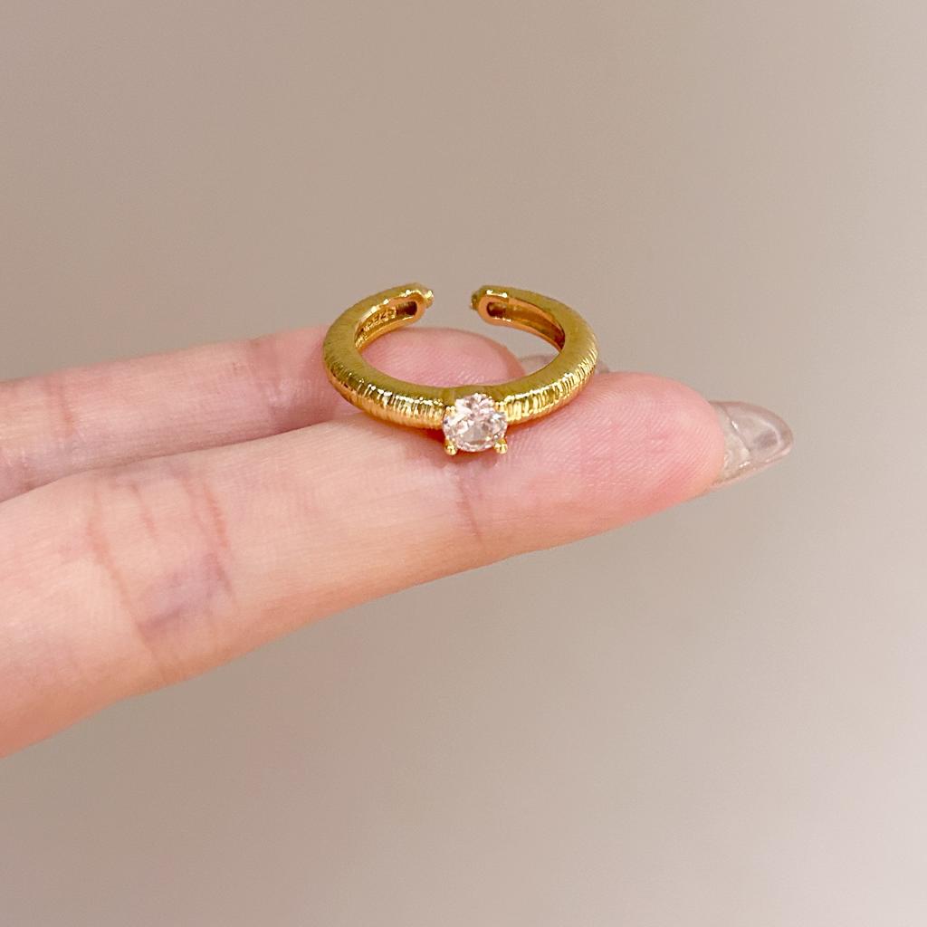 Medieval Brushed Diamond-encrusted Zircon Ring for Women Does Not Fade, Light Luxury and Versatile Open Index Finger Ring Jewelry.