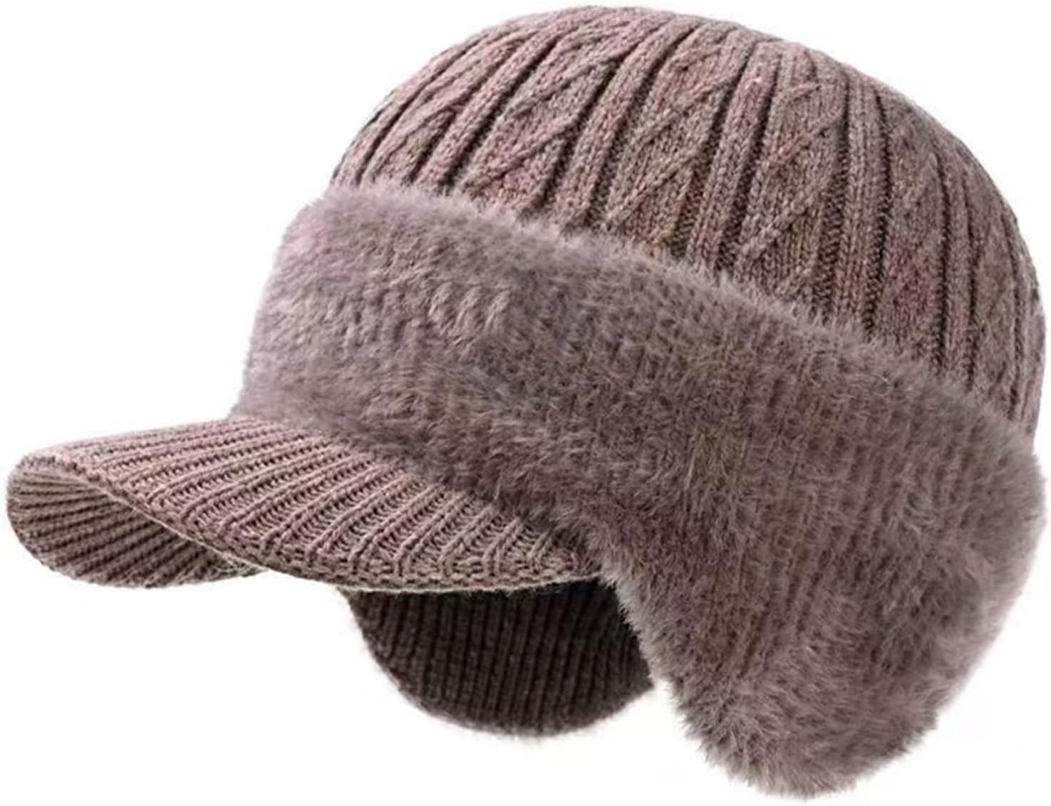 

Winter Beanie with Brim and Ear Flaps for Men and Women Warm Fleece Lined Knit Hat Stocking Cap for Cold Weather Outdoor хакі