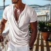 Yousheng Men T-shirt V-neck Short Sleeve Casual Tops Loose Fit Solid Color Breathable Fabric Pullover Tops Home Gym Street Wear