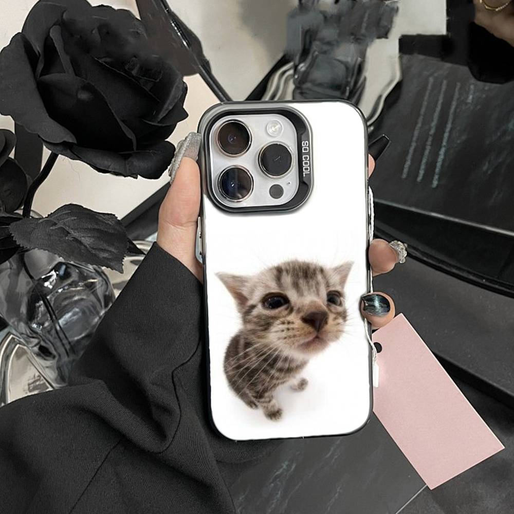 Big-eyed Goofy CAT Silly Phone Case For iPhone17, 16,15,14,13,12 Pro Max Black Candy Matte Shockproof Cover