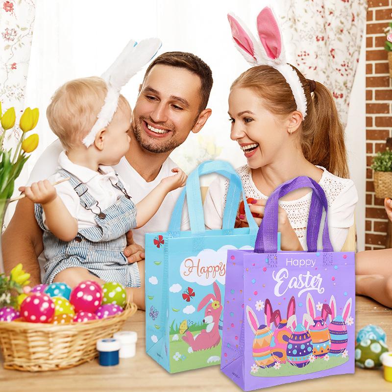 4Pcs Cartoon Easter Gift Bag Rabbit Eggs Gift Packaging Bags 2025 Happy Easter Party Decoration Supplies Kids Favors Treat Bags