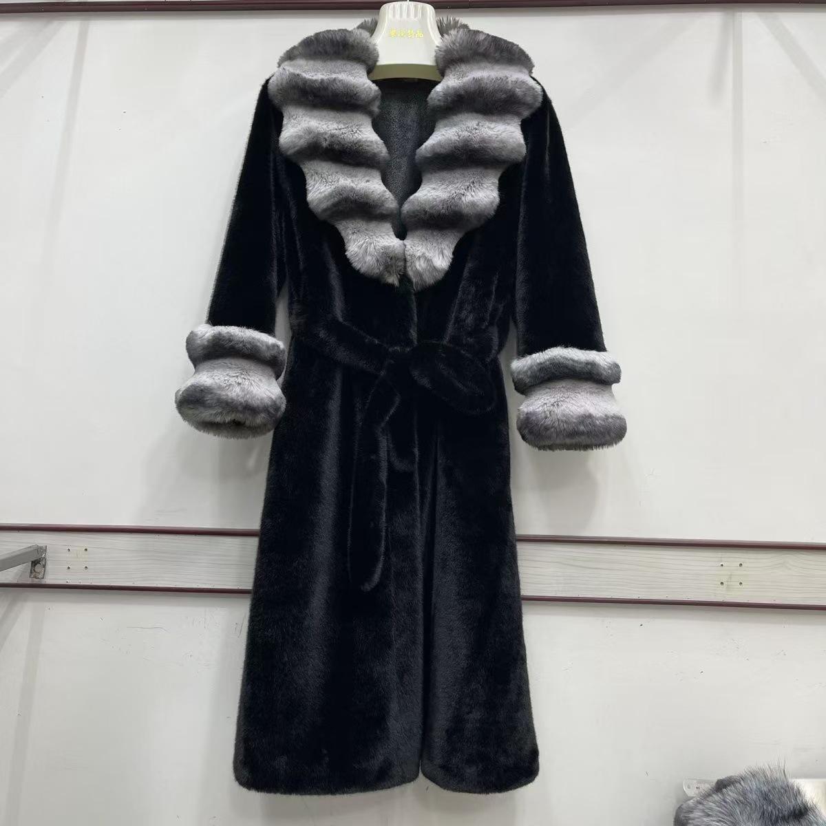 

Новая Мода Женская Шуба для Зимнего Тепла и Моды Искусственный Мех норки Длинное Пальто One size fits all чёрный