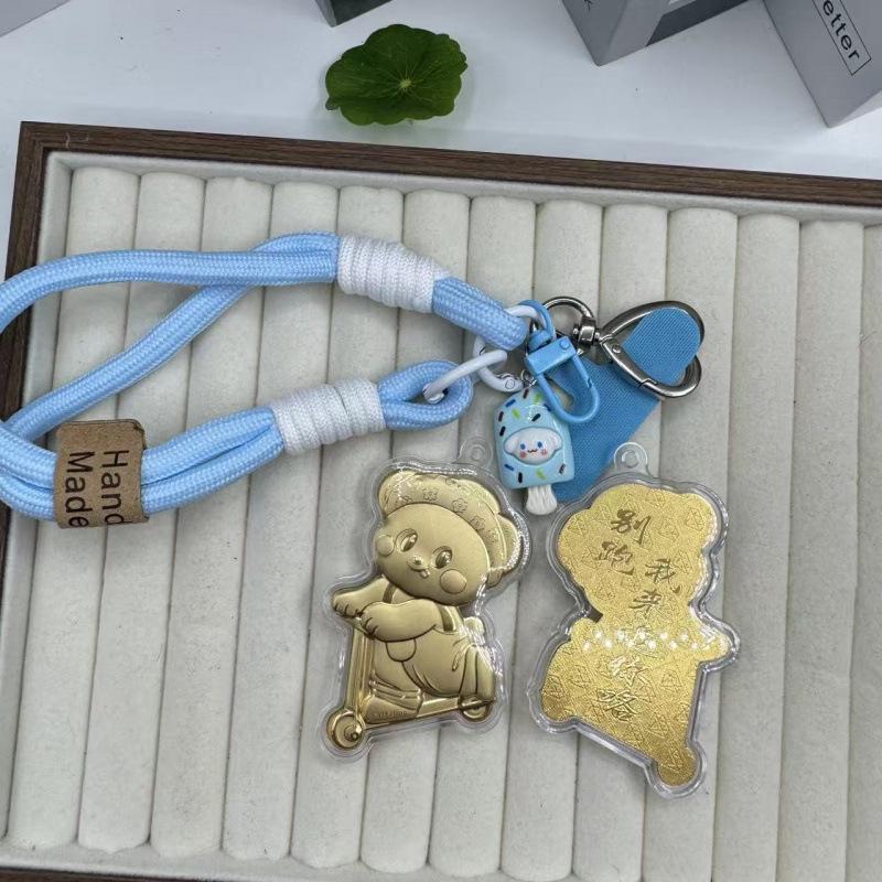 999 Gold Cute Bear Scooter Hat Keychain Pendant Without Gold