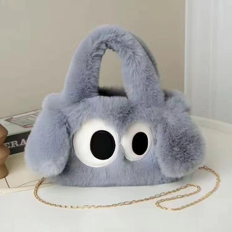 New Big-eyed Plush Bag Fur High-end Handbag Tote Bag Madam Women's Shoulder Messenger Bag Autumn Winter Cute and Fashionable