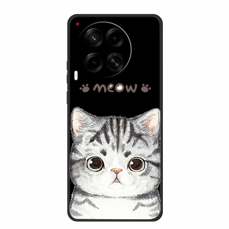 Black Silicone Case For Tecno Camon 30 Premier Pro Case Cartoon Cat Soft Back Cover Case For Tecno Camon 30 S 30S Pro Phone Case