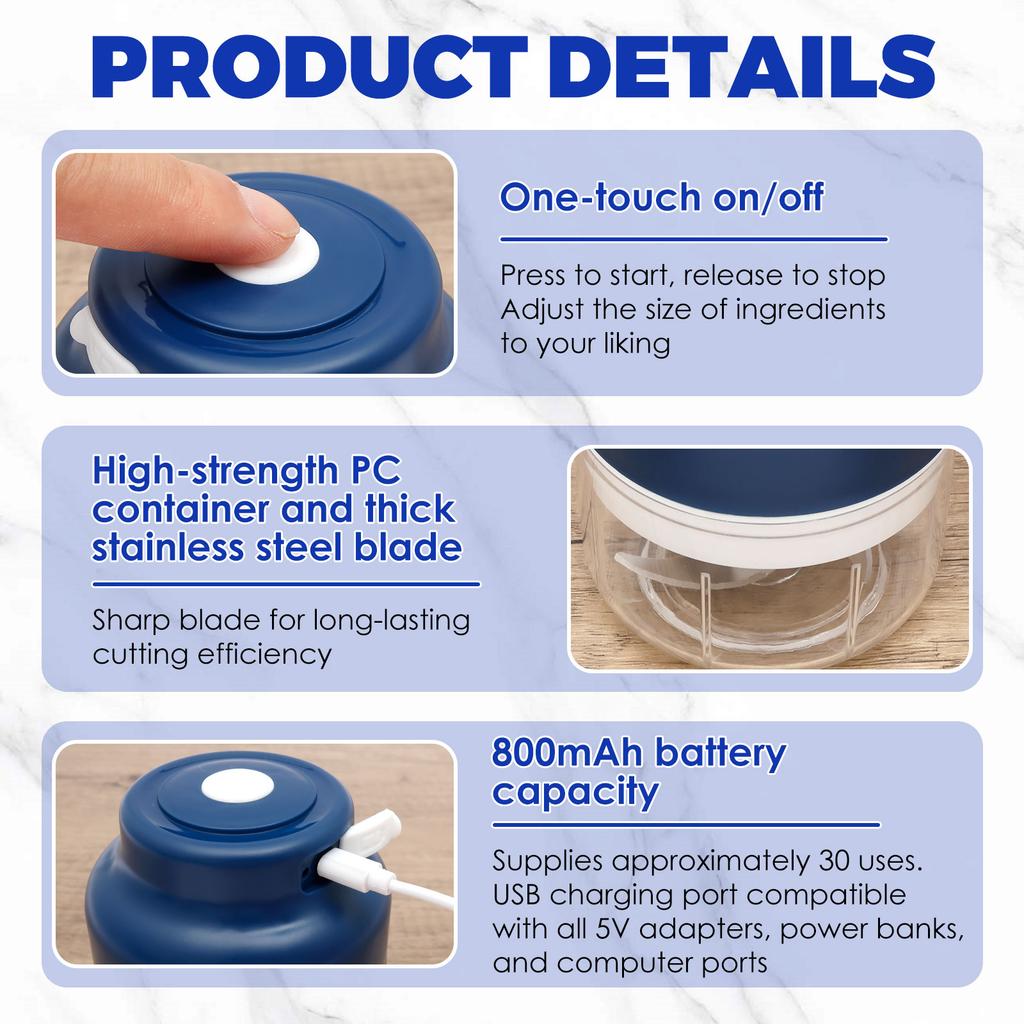 Elektrischer Knoblauchhacker Tragbarer Gemüsehacker Knoblauchmühle Stampfer Kabellose Küchenmaschine für für Ingwer, Chili, Obst, Fleisch