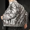 Men's Autumn and Winter Padded and Thickened Stand-up Collar Hoodless Plus Size Warm Jacket Bright Casual Outerwear