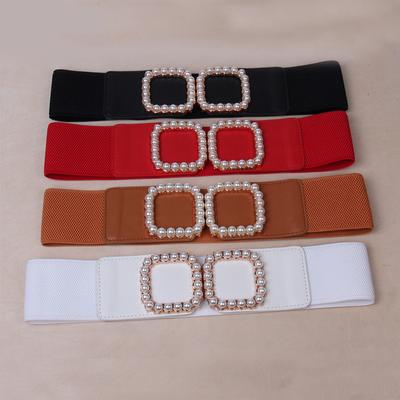 Ethnic Style Independent Packaging Adult Single Circle Four-Season Women, Elastic Elastic Belt, Ancient Pearl Buckle Waist Seal