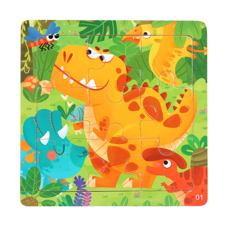 9-Piece Wooden Puzzle Kindergarten Children'S Early Education Puzzle Cartoon Animal Traffic Plane Puzzle 3-7 Years Old Toy