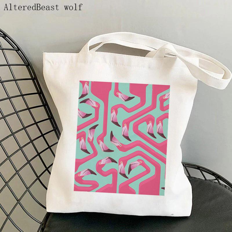 Frauen Shopper Tasche Flamingo Art Level Of Flamingos in Gold Tasche Harajuku Shopping Canvas Shopper Tasche Mädchen Tote Schulter Lady Bag