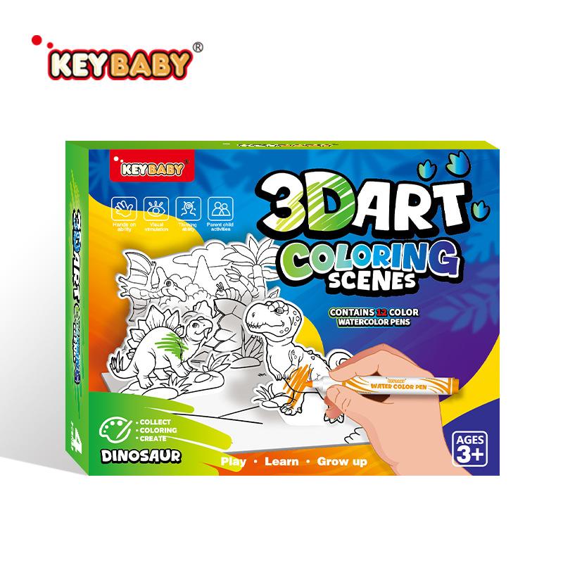 

New 3D Scene Coloring Card Set with 12 Watercolor Pens Office Stress Relief Art Therapy Mindfulness Creative Activity Supplies