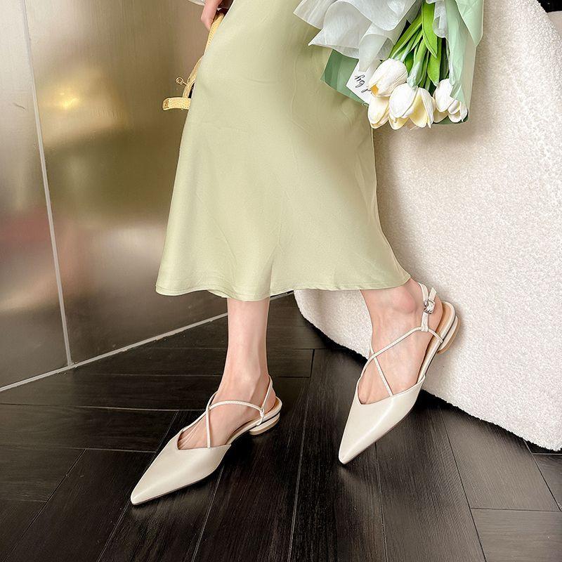 Sexy bag head silver sandals women's 2025 summer French cross-strap empty flat heel single shoes light mouth pointed flat shoes