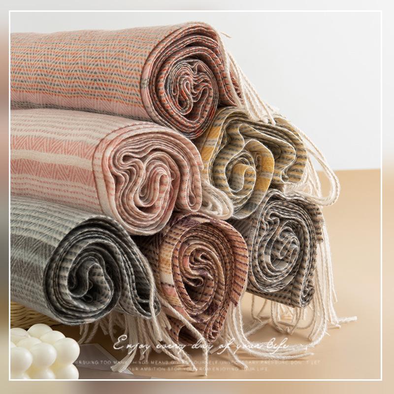 Korean Style Imitation Cashmere Plaid Warm Shawl Scarf Unisex Fashion Commuting Tassel Scarf