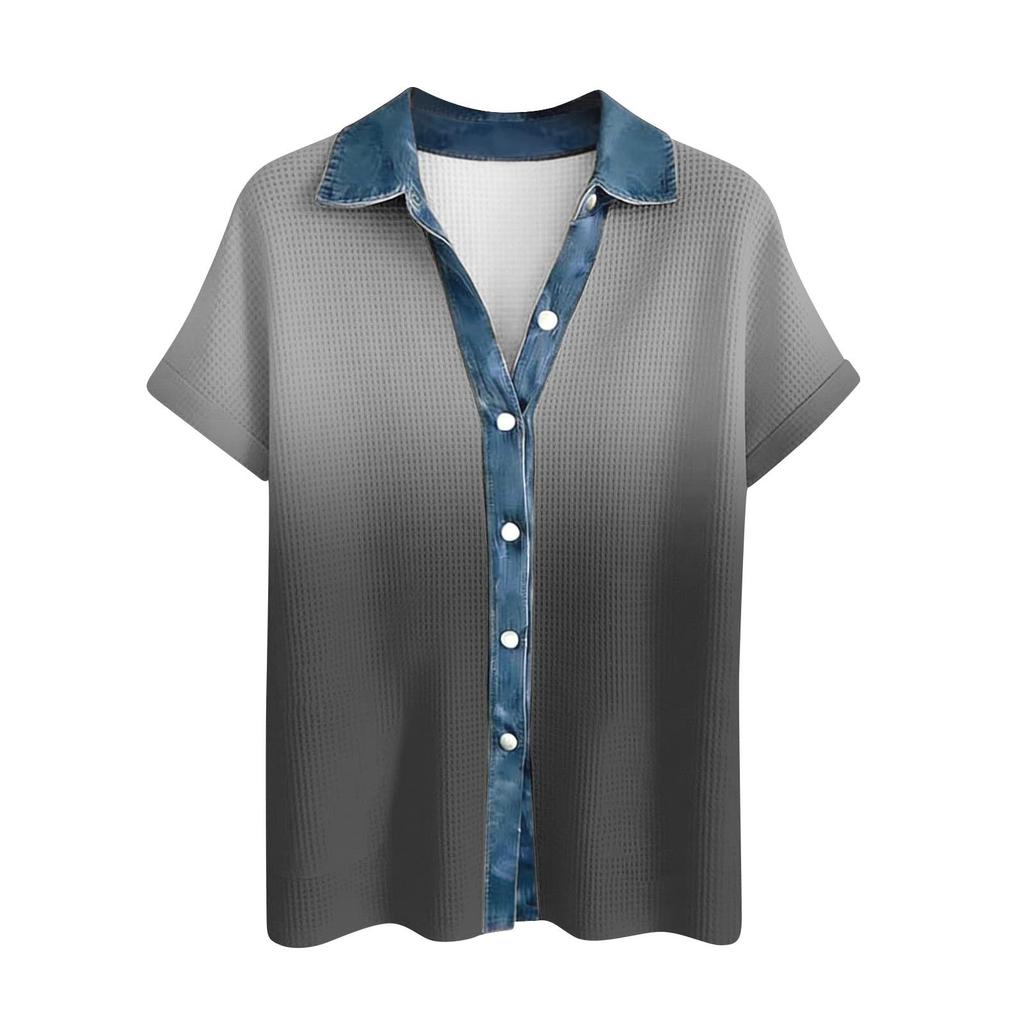 Ladies' Gradient Casual Fashion Short Sleeved Shirt Top