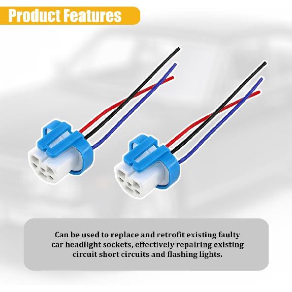 Bittwee 2PCS Car Headlight Wiring Harness, 9004 Female Ceramic High Temperatures Vehicle Headlight Plug Socket, Automotive Fog Lights Socket Adapter