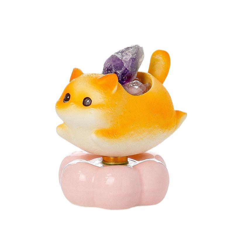 Rotating Kitten, Cute Cat, Content Cat, Smooth Crystal Raw Stone Home Decoration Piece, Cartoon Kitten, Office Desk Decoration Item